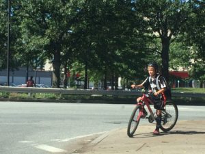 Student going to practice