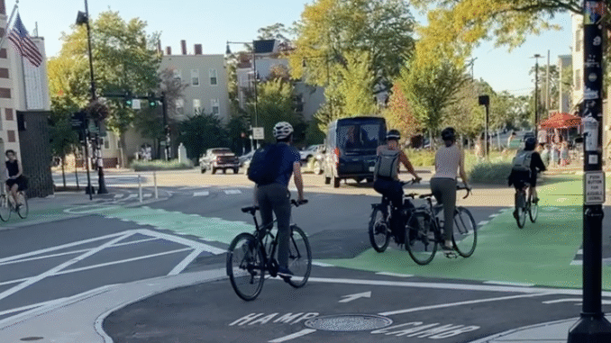 Cyclists in Inman Square