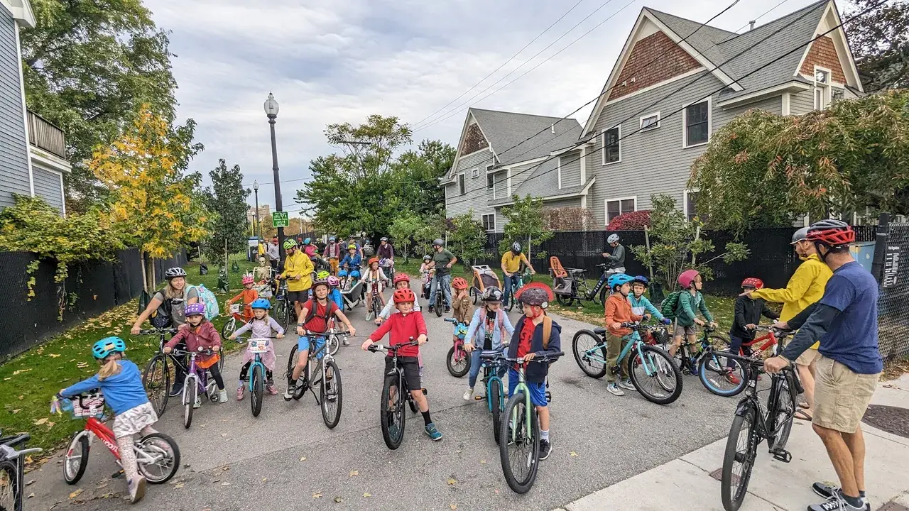Group of people on a bike ride together